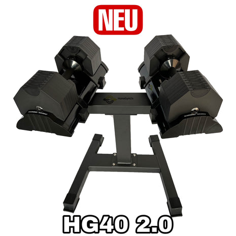 -ABSOLUTE NEUHEIT- Bis 40 KG in 2,5 KG Schritten am Griff verstellbares Hantelset inkl. Ständer - Modell HG40 2.0